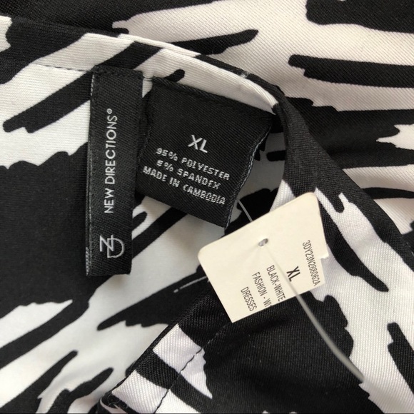 New Directions ND Black and White Keyhole Crepe Shift Dress XL New - Picture 5 of 6